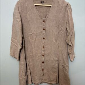 Flax Tan Button-Up Tunic, 100% linen women’s size small